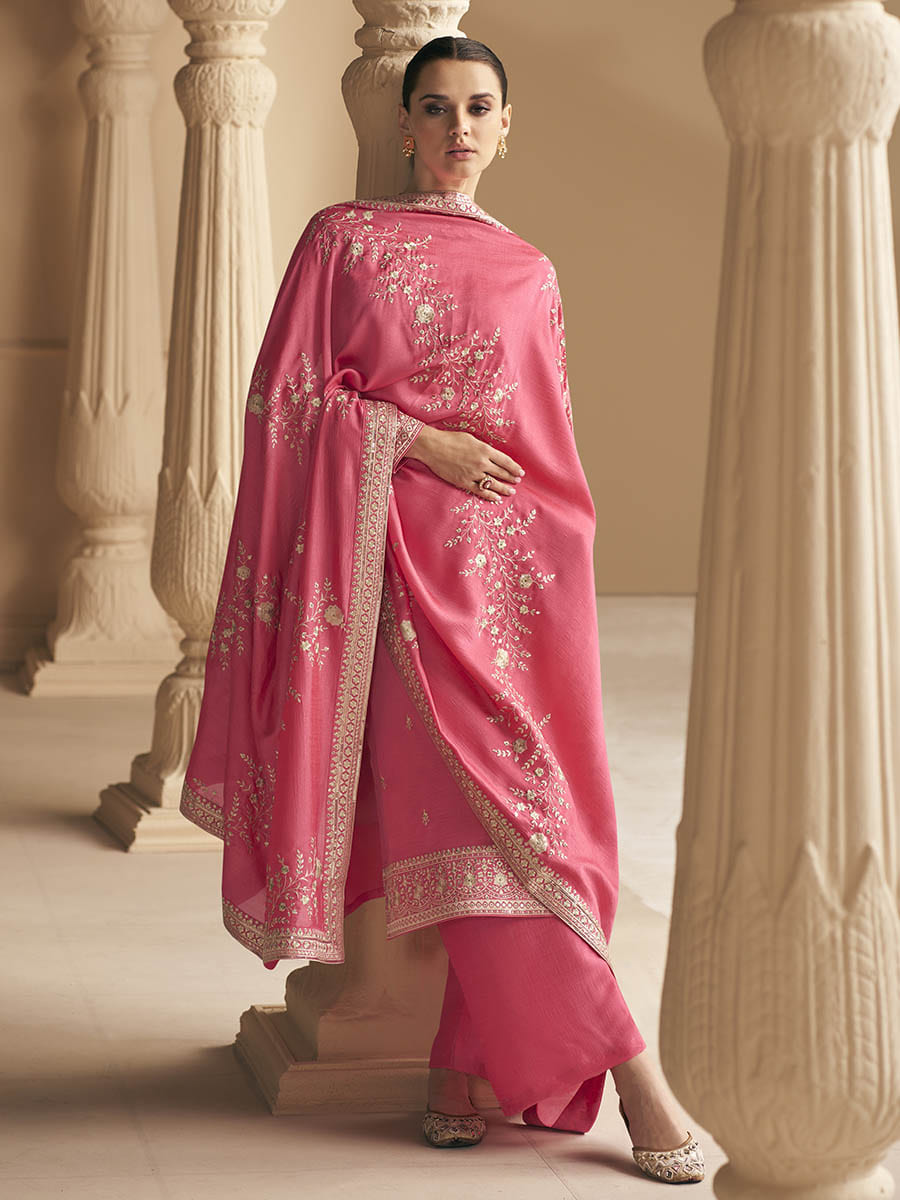 Myra Coral Premium Silk Embroidered Pant Style Suit