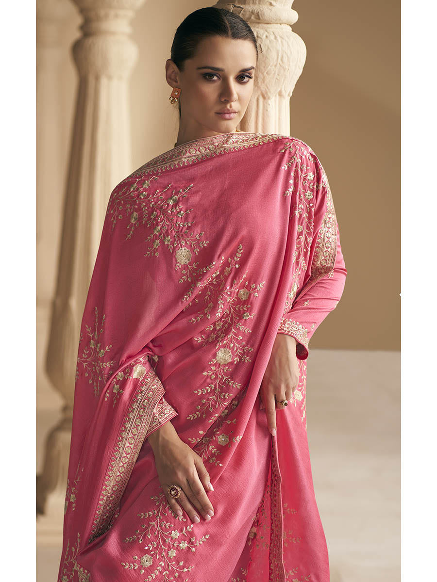 Myra Coral Premium Silk Embroidered Pant Style Suit
