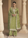 Myra Pista Green Premium Silk Embroidered Pant Style Suit