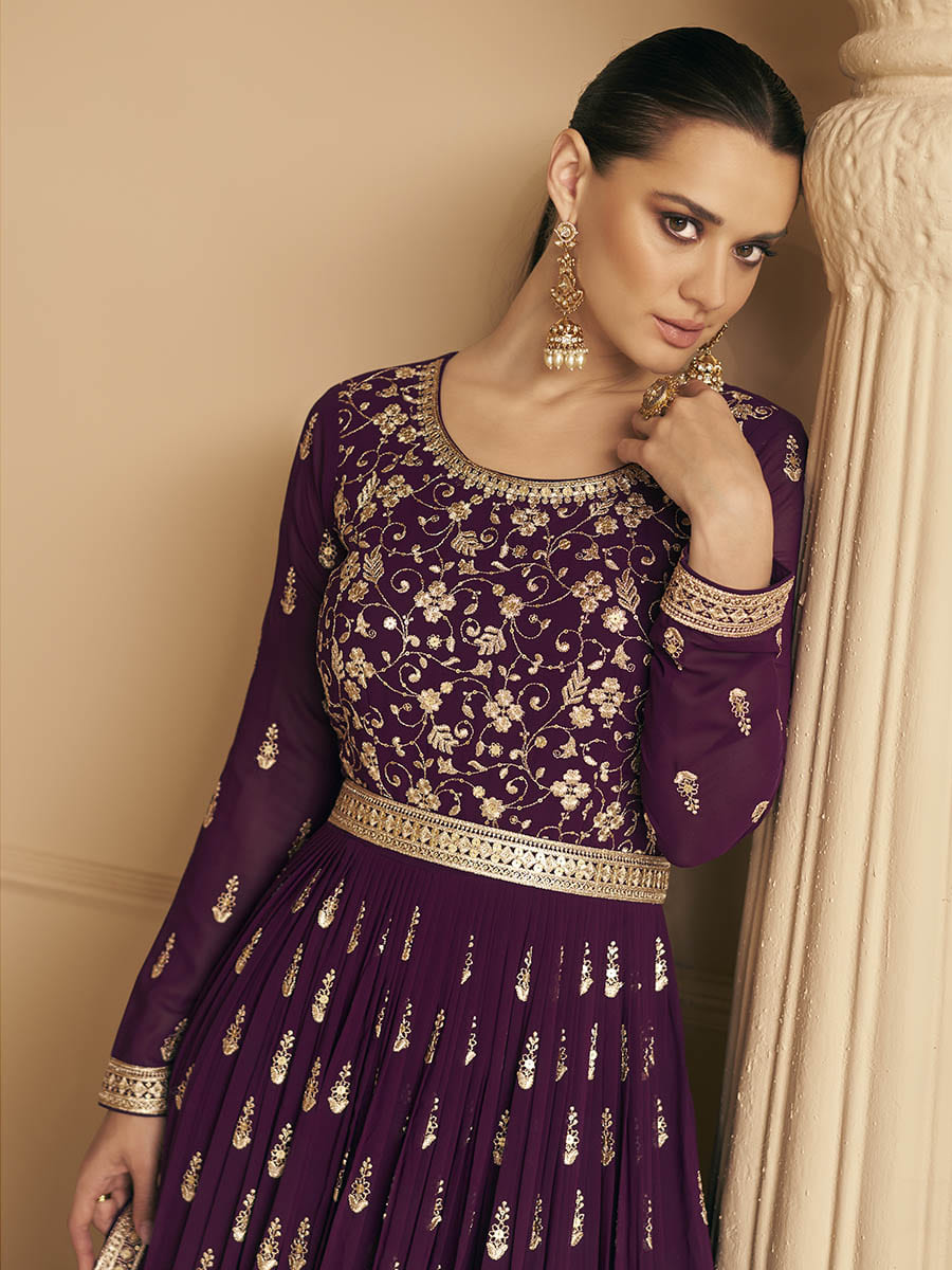 Myra palatinate Georgette Embroidered Designer Palazzo Suit
