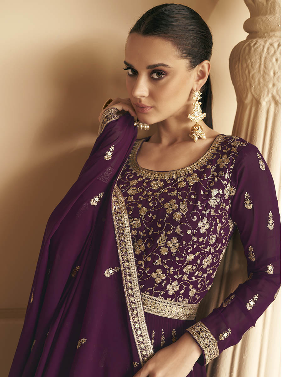 Myra palatinate Georgette Embroidered Designer Palazzo Suit