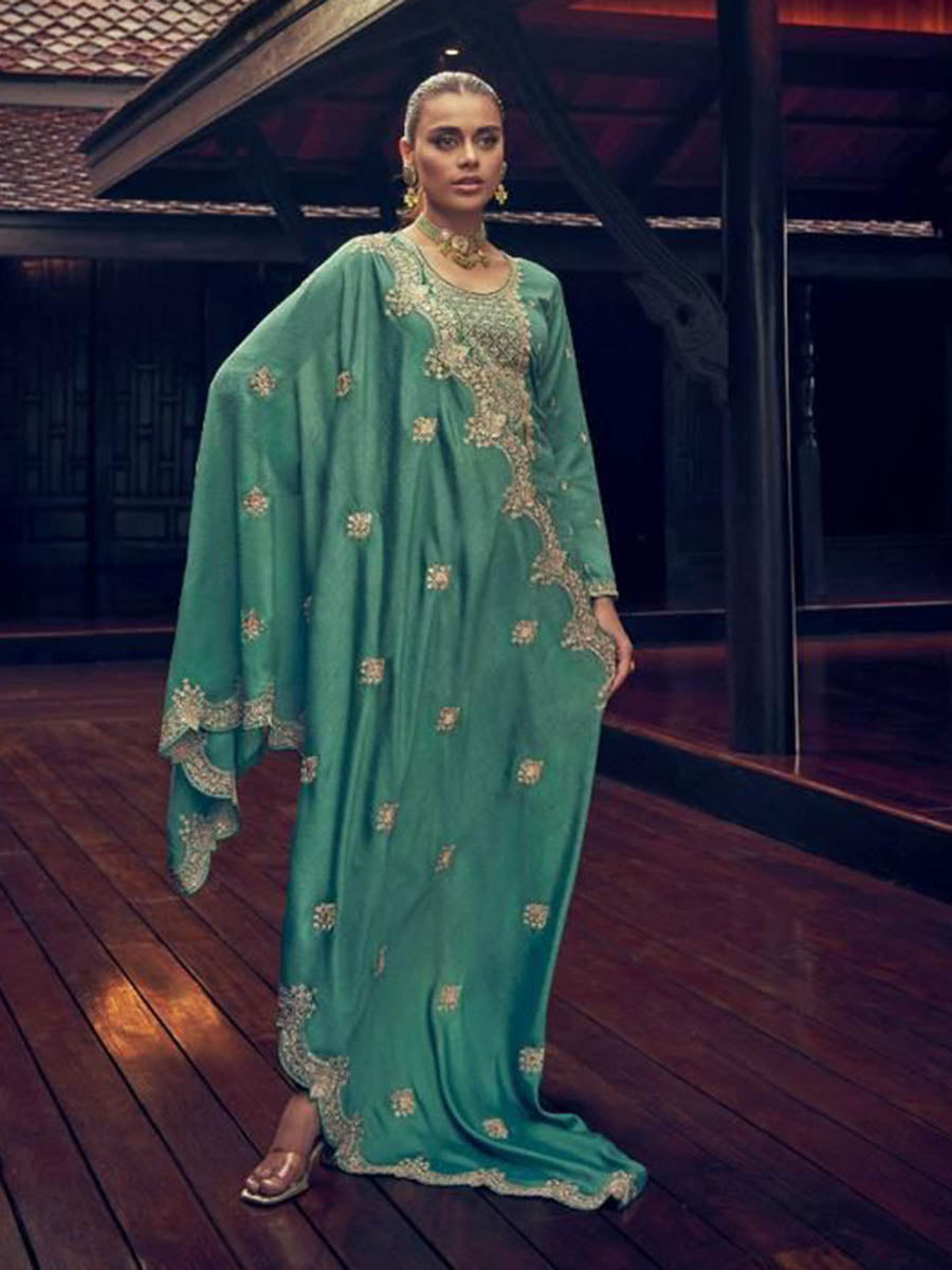 Myra MorePeach Premium Silk Embroidered Suit