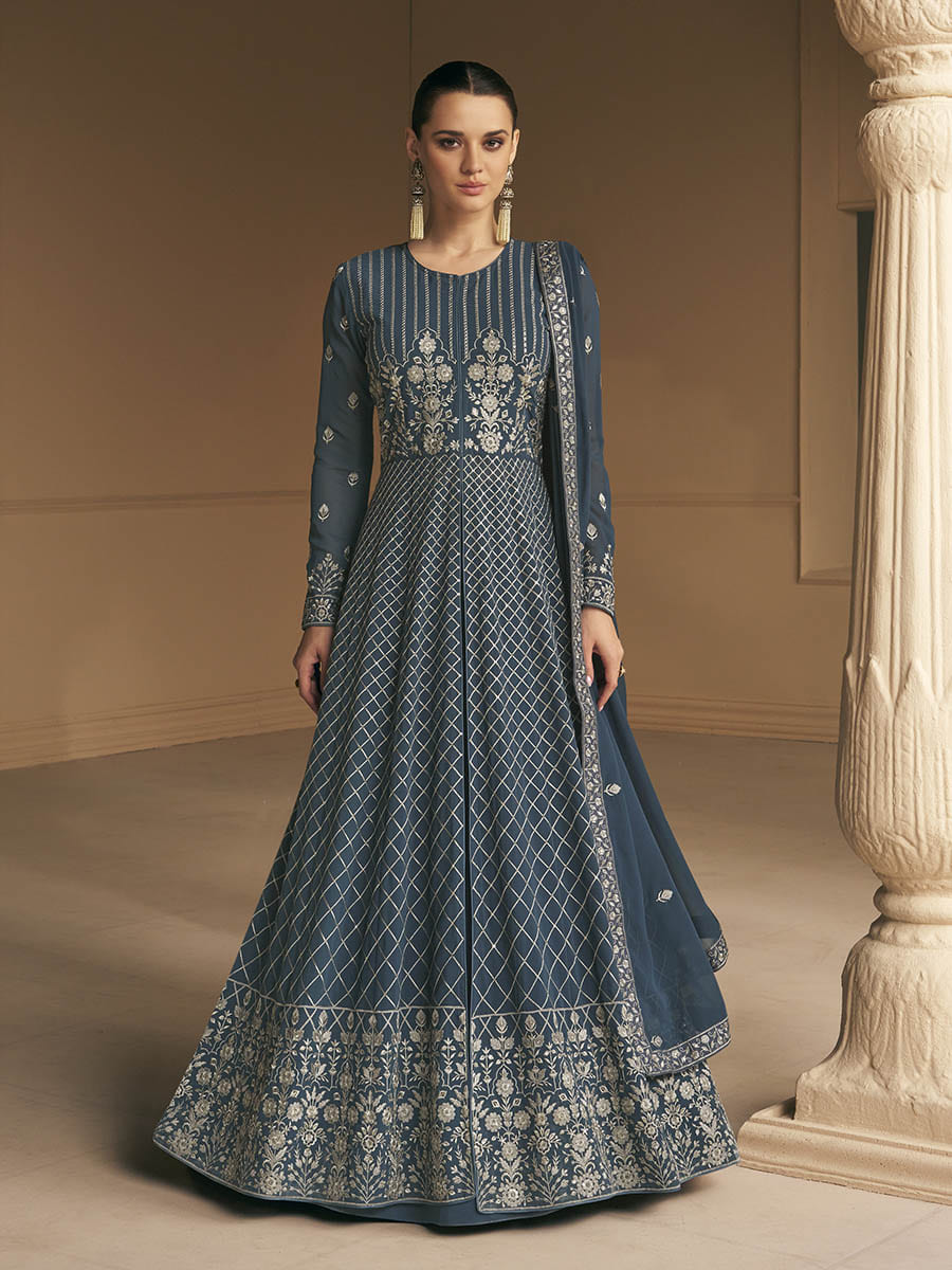 Myra Grey Georgette Embroidered Designer Suit