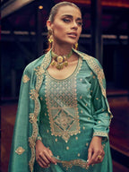 Myra MorePeach Premium Silk Embroidered Suit