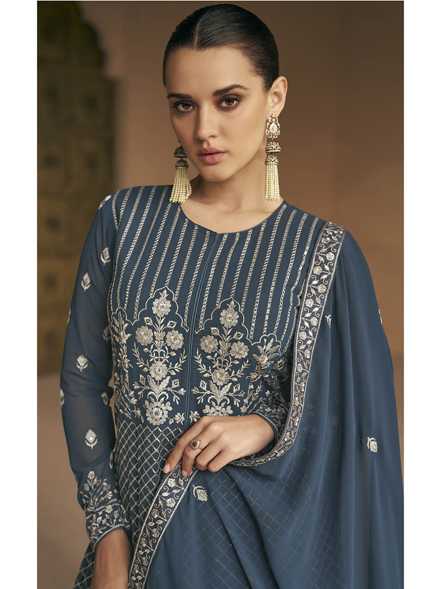 Myra Grey Georgette Embroidered Designer Suit