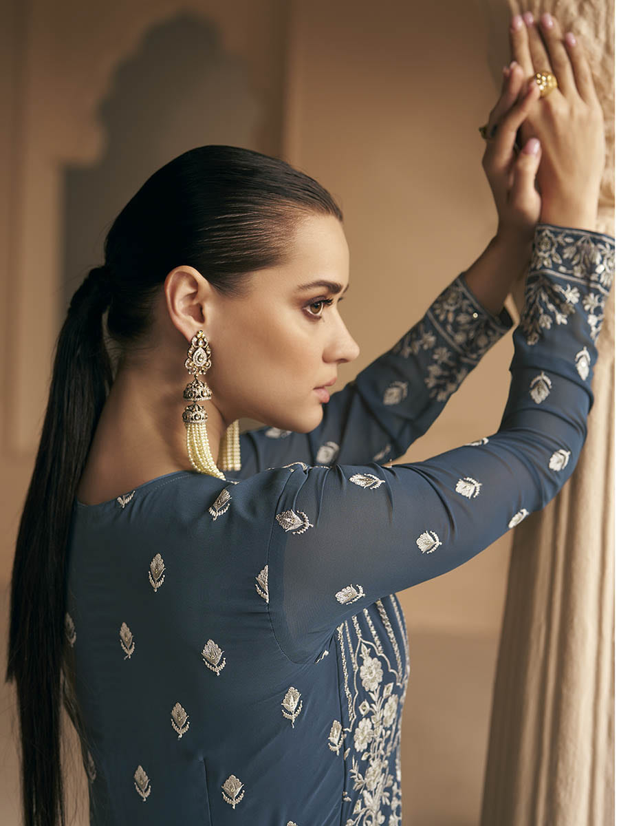 Myra Grey Georgette Embroidered Designer Suit