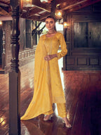 Myra Mustard Yellow Premium Silk Embroidered Suit