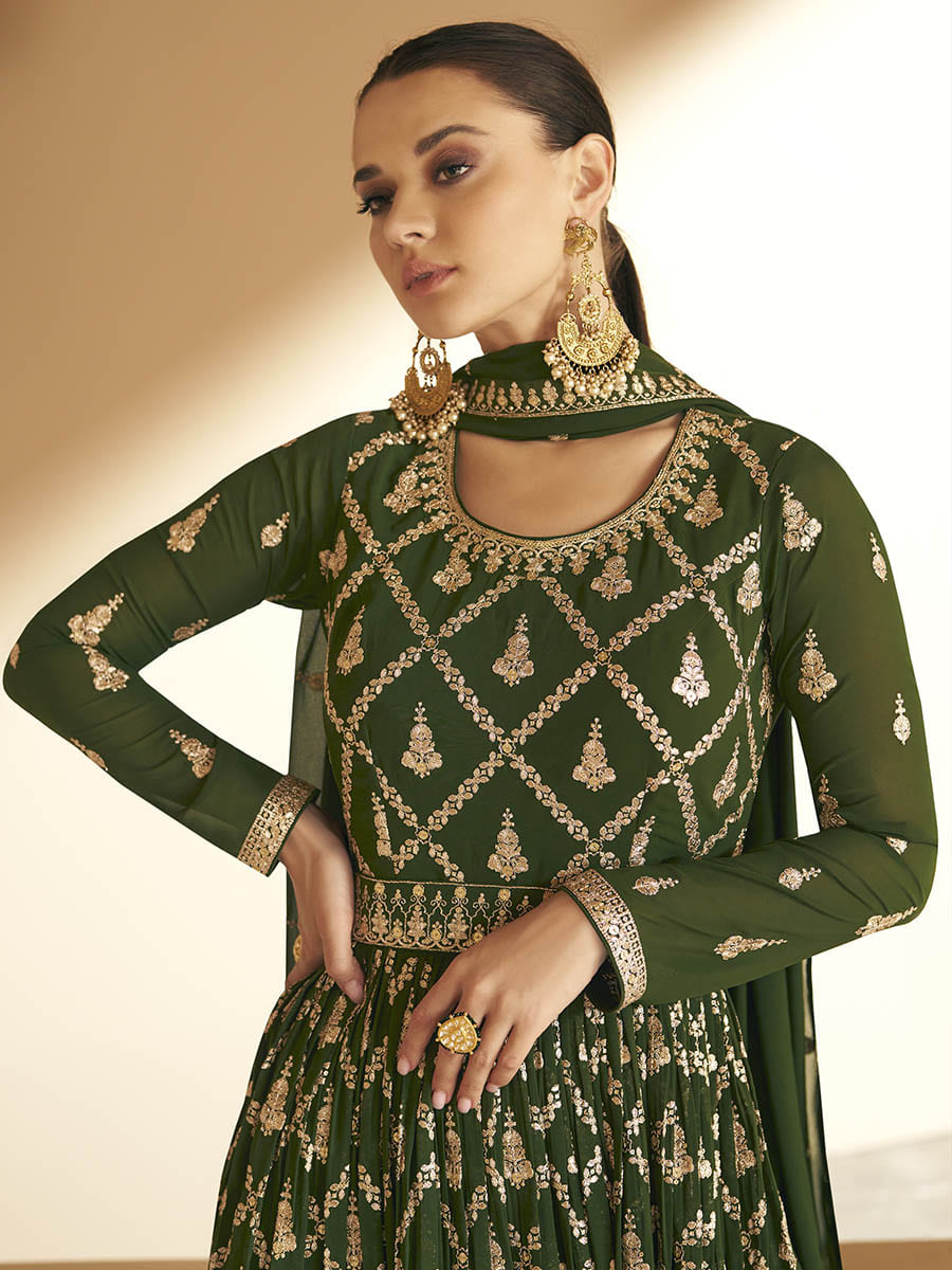 Myra Mehendi Georgette Embroidered Designer Suit