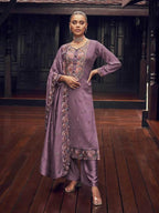 Myra Dusty Lilac Premium Silk Embroidered Suit