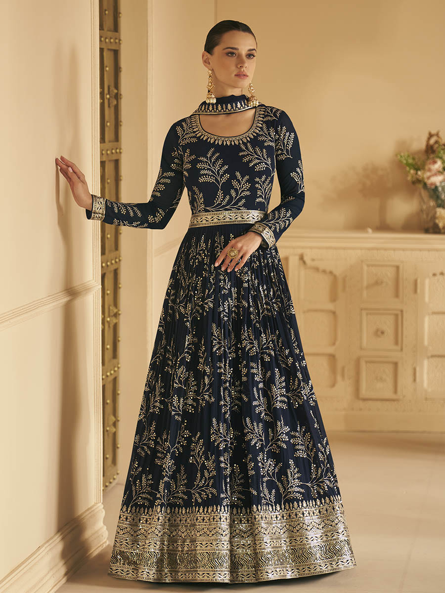 Myra Navy Blue Georgette Embroidered Designer Suit