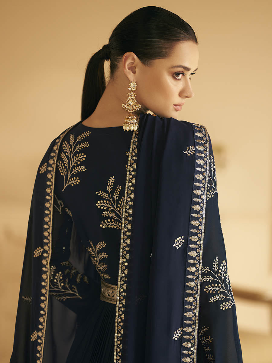 Myra Navy Blue Georgette Embroidered Designer Suit