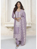 Myra Pastel Purple Organza Silk Embroidered Pant Style Suit