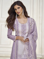 Myra Pastel Purple Organza Silk Embroidered Pant Style Suit