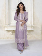 Myra Pastel Purple Organza Silk Embroidered Pant Style Suit