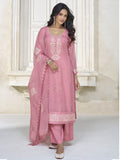 Myra Dusty Pink Organza Silk Embroidered Pant Style Suit