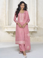 Myra Dusty Pink Organza Silk Embroidered Pant Style Suit