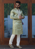 Prazu Fashion Mehendi Shiny Silk Fabulous Coding Work Kurta With Pajama - Distacart