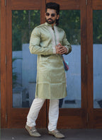 Prazu Fashion Mehendi Shiny Silk Fabulous Coding Work Kurta With Pajama - Distacart
