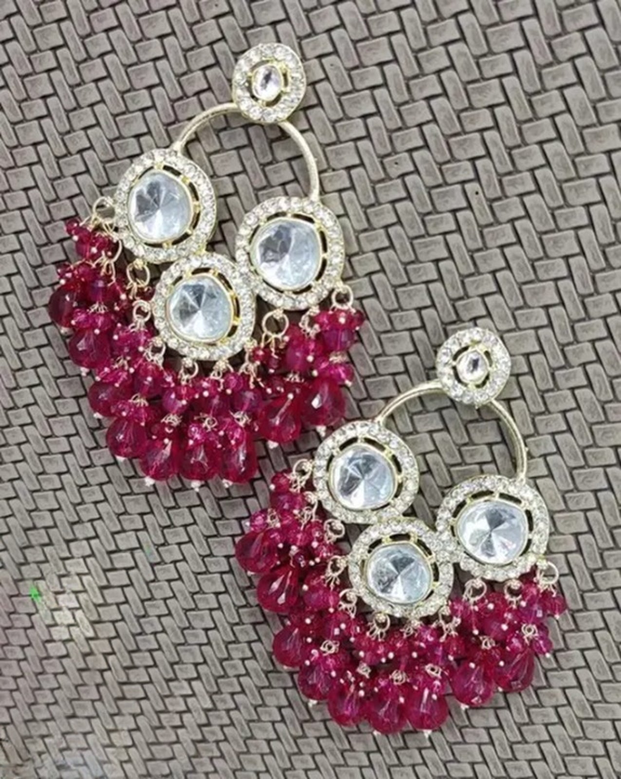 Jewel City Luxurious Polki Diamond and Ruby Chandelier Earrings - Distacart