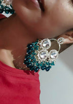 Jewel City Luxurious Polki Diamond and Rama Green Chandelier Earrings - Distacart