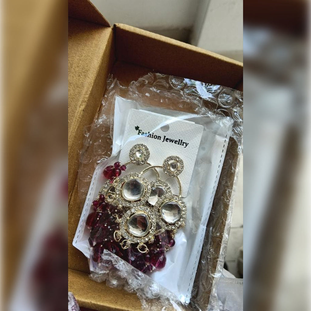 Jewel City Luxurious Polki Diamond and Wine Chandelier Earrings - Distacart