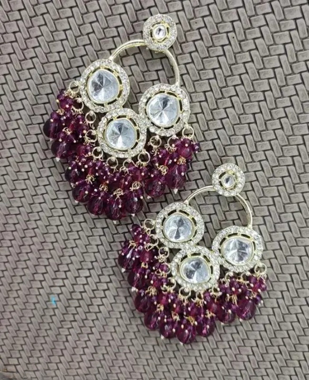Jewel City Luxurious Polki Diamond and Wine Chandelier Earrings - Distacart