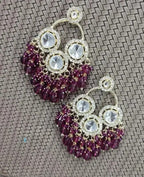 Jewel City Luxurious Polki Diamond and Wine Chandelier Earrings - Distacart