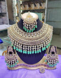 Jewel City Opulent Bridal Kundan Choker Set with Mint Beads and Matching Earrings & Maang Tikka