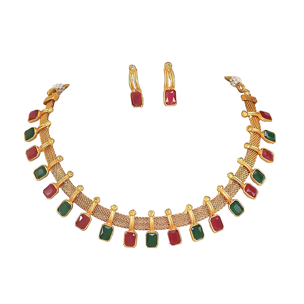 Jewel City Elegant Multi and Gold Mesh Necklace Set with Matching Earrings