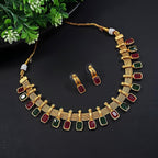 Jewel City Elegant Multi and Gold Mesh Necklace Set with Matching Earrings