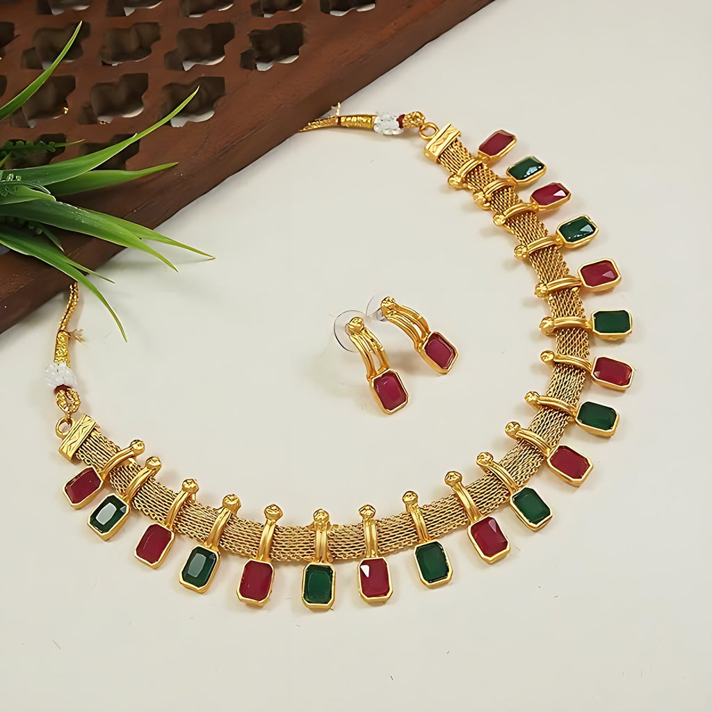 Jewel City Elegant Multi and Gold Mesh Necklace Set with Matching Earrings