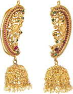 Jewel City Exquisite Gold-Plated Peacock Jhumka Earrings with Ruby and Emerald Accents - Distacart