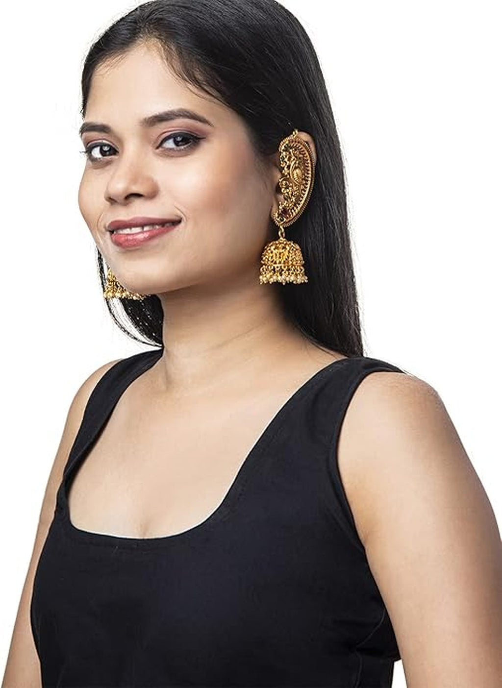 Jewel City Exquisite Gold-Plated Peacock Jhumka Earrings with Ruby and Emerald Accents - Distacart