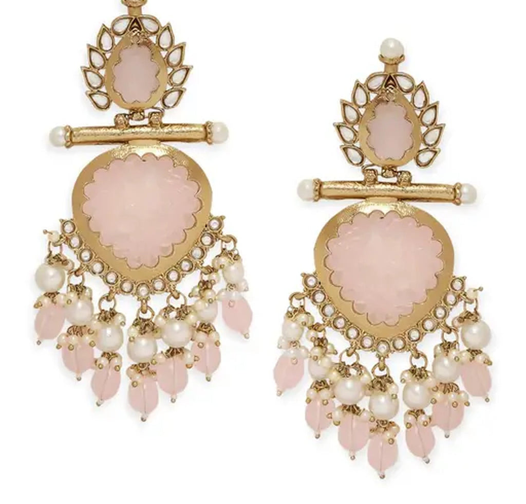 Jewel City Luxurious Rose Quartz Chandelier Earrings - Vintage-Inspired Statement Jewelry - Distacart