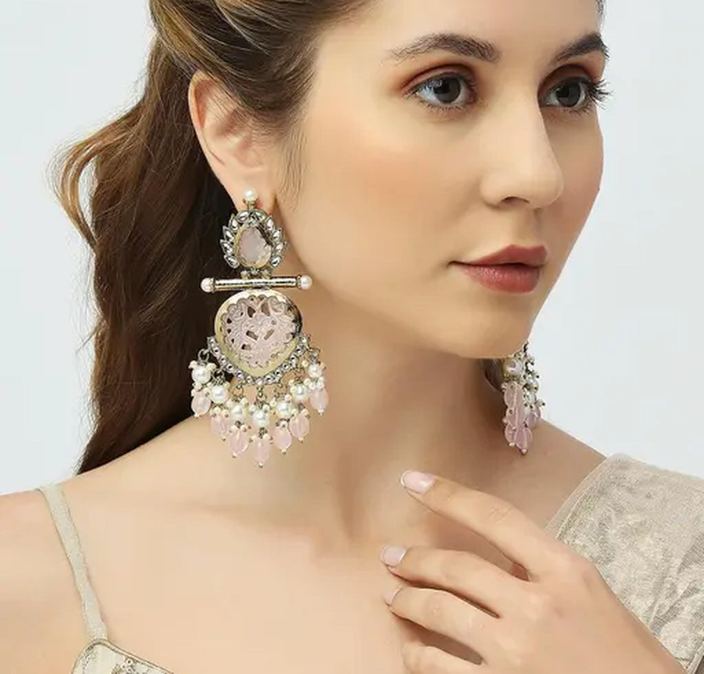 Jewel City Luxurious Rose Quartz Chandelier Earrings - Vintage-Inspired Statement Jewelry - Distacart