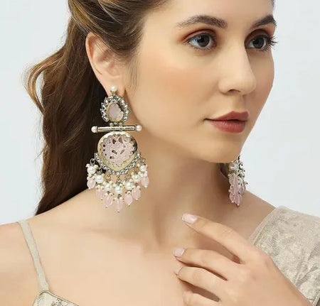 Jewel City Luxurious Rose Quartz Chandelier Earrings - Vintage-Inspired Statement Jewelry
