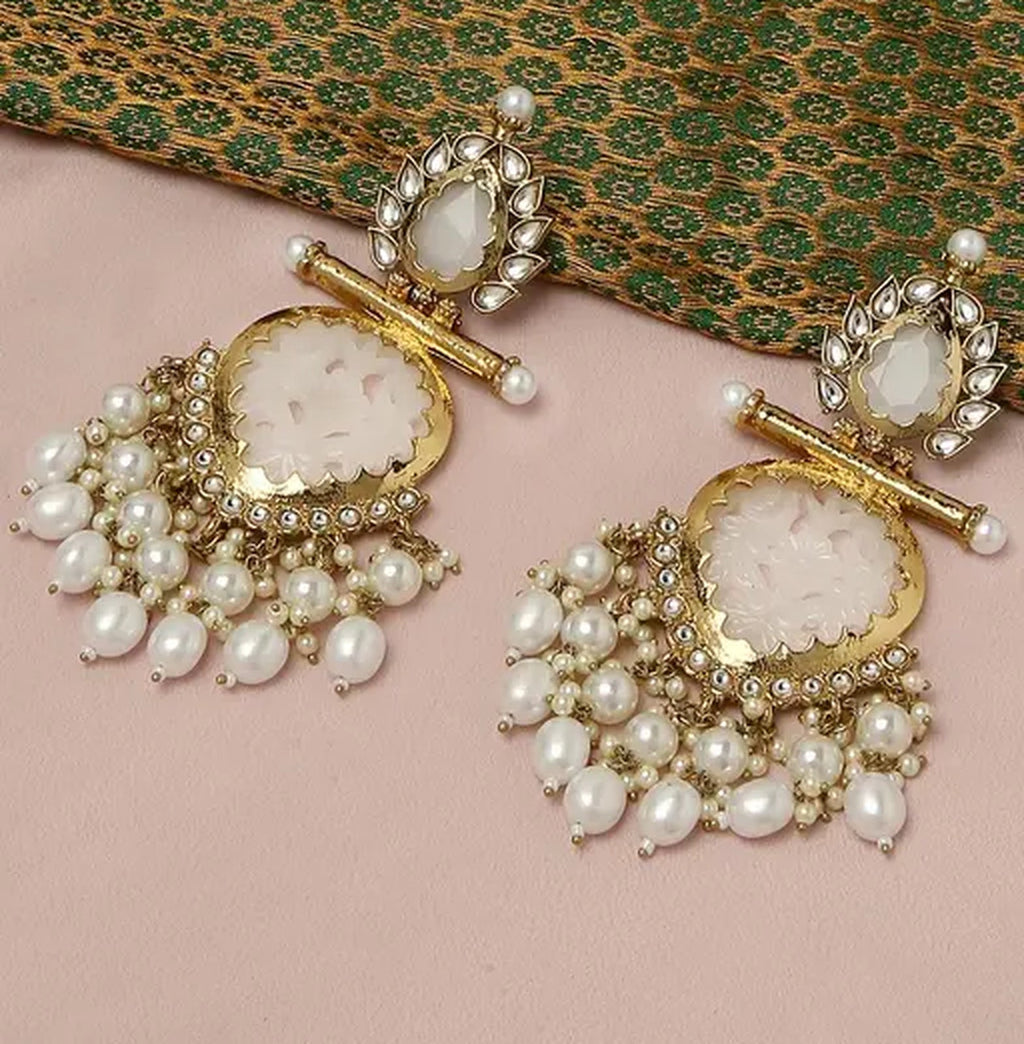 Jewel City Elegant Pearl and Crystal Chandelier Earrings - Luxurious Statement Jewelry - Distacart