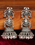 Jewel City Vintage Oxidized Silver Jhumka Earrings with Pearl and Red Bead Accents - Distacart