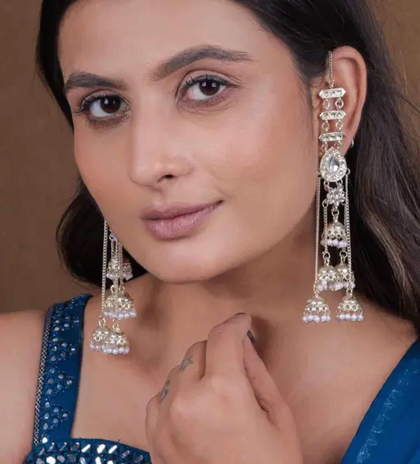 Jewel City Elegant Silver Kashmiri-Style Chandelier Earrings with Jhumka Drops - Distacart