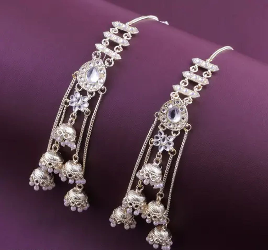Jewel City Elegant Silver Kashmiri-Style Chandelier Earrings with Jhumka Drops - Distacart