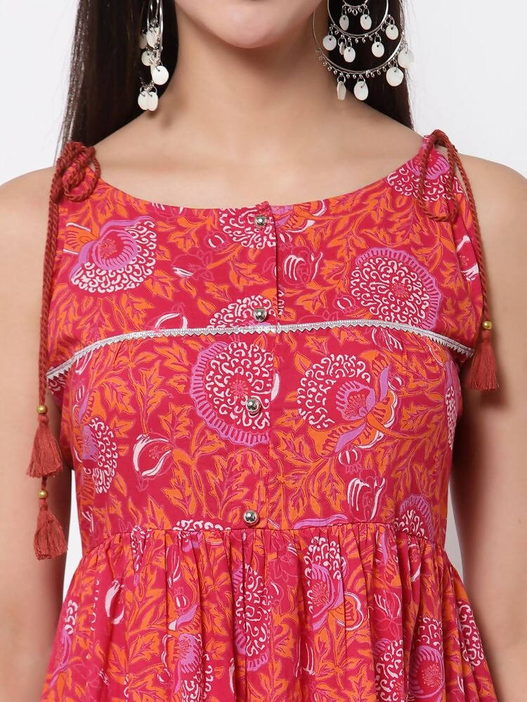 Myshka Cotton Printed Sleeveless Round Neck Casual Women's Dress