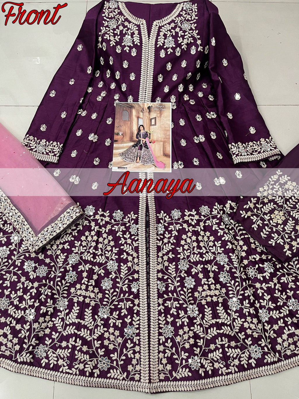 Anaita Purple Embroidered Art Silk Anarkali Suit - Distacart