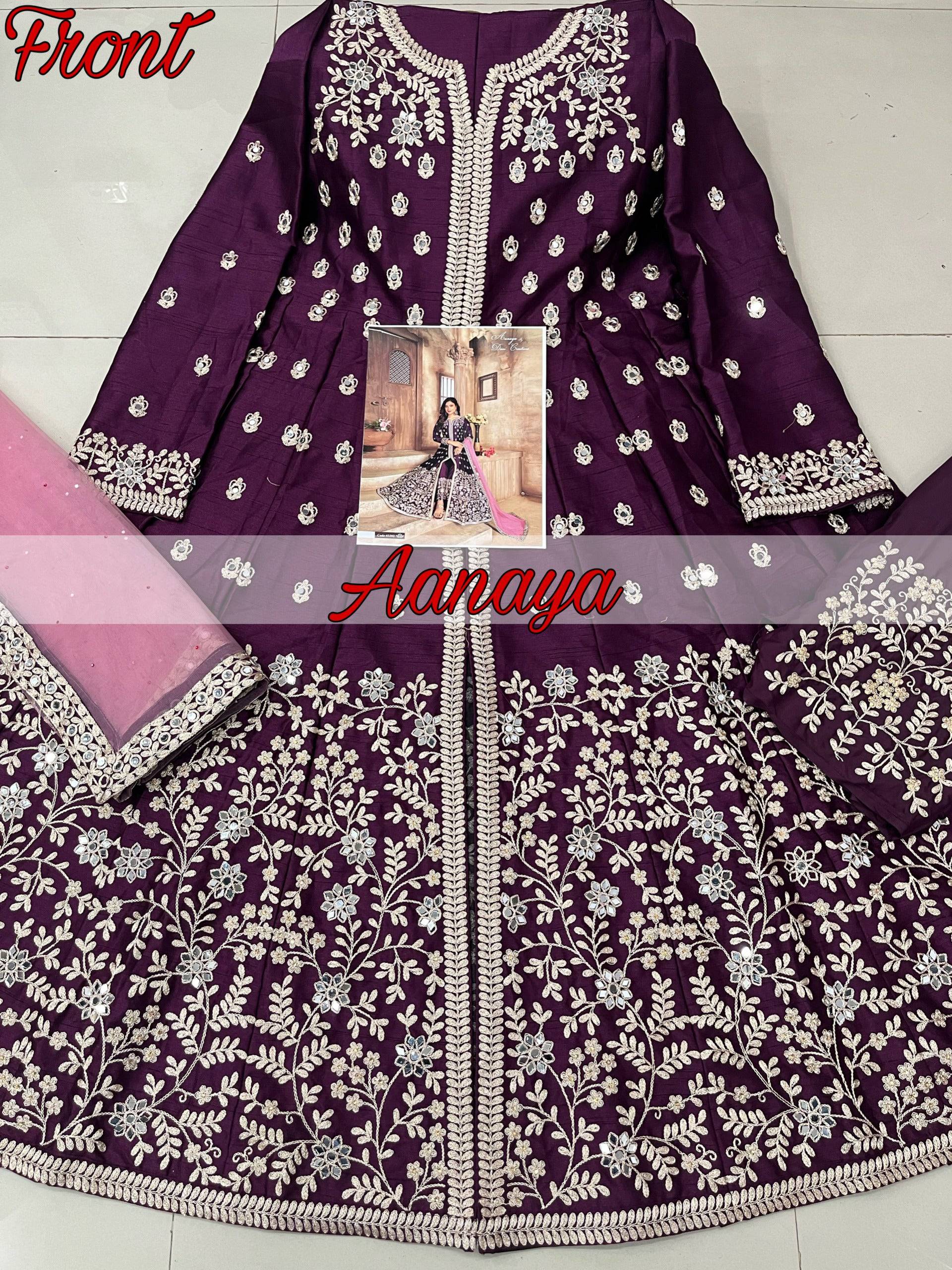 Anaita Purple Embroidered Art Silk Anarkali Suit - Distacart