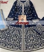 Anaita Navy Blue Embroidered Art Silk Anarkali Suit - Distacart