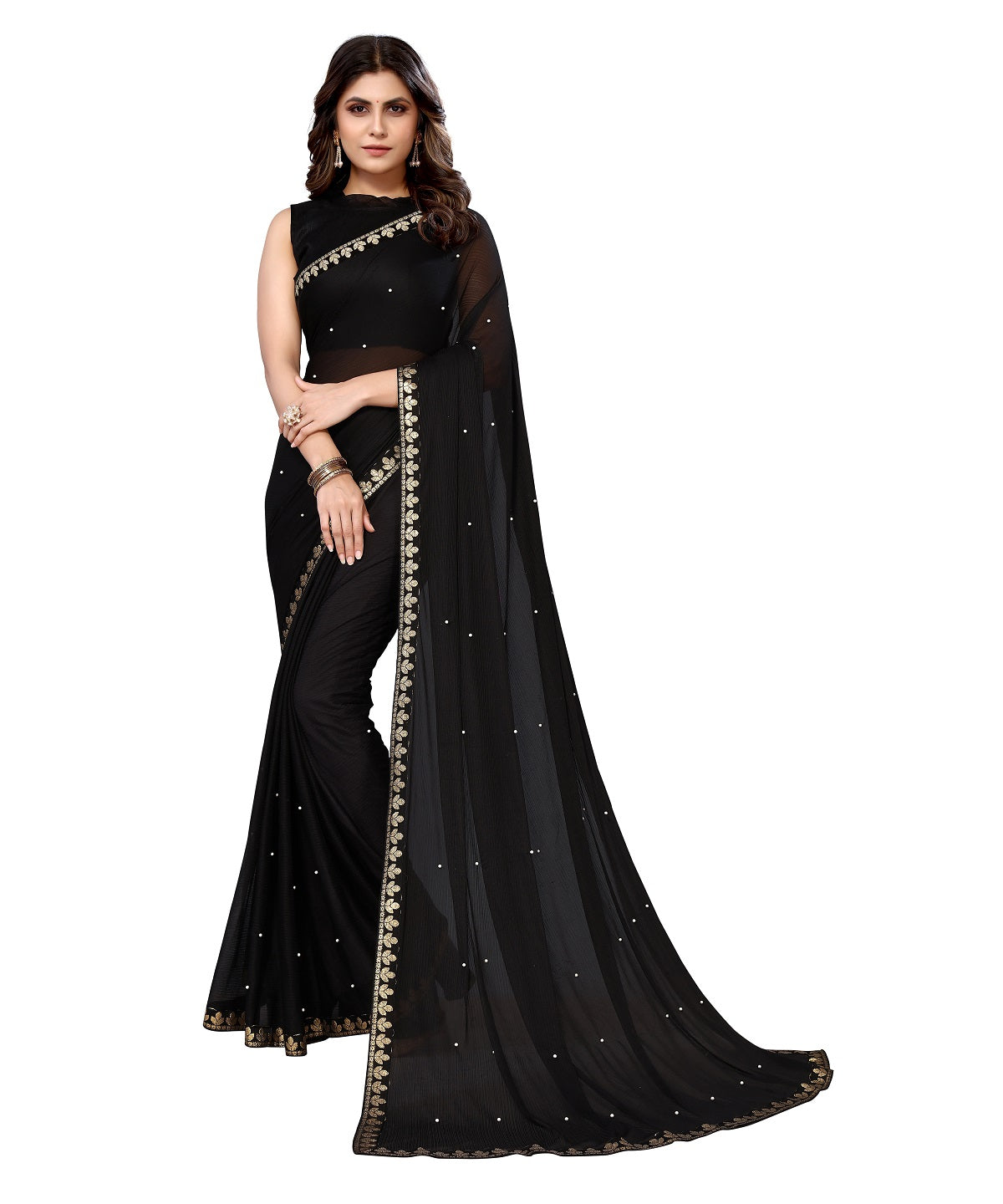 Vamika Goergette Silk Thread Work Black Bollywood Style Saree