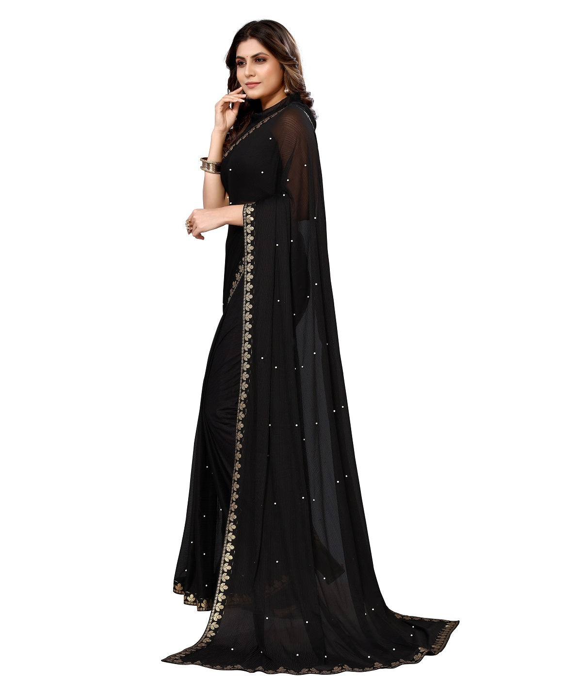 Vamika Goergette Silk Thread Work Black Bollywood Style Saree