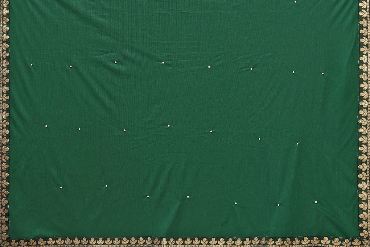 Vamika Goergette Silk Thread Work Green Bollywood Style Saree