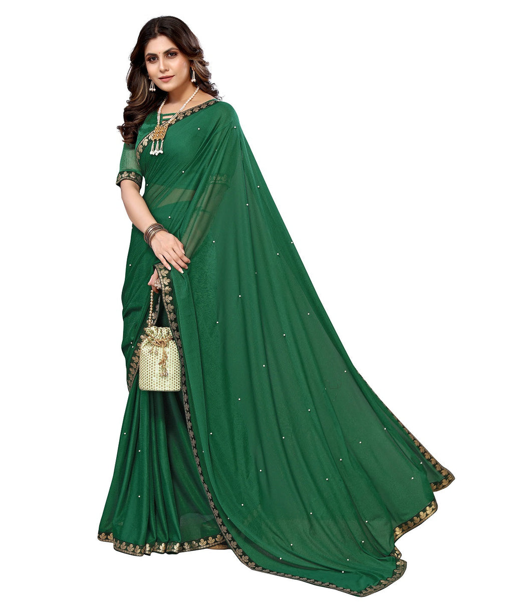 Vamika Goergette Silk Thread Work Green Bollywood Style Saree