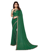 Vamika Goergette Silk Thread Work Green Bollywood Style Saree