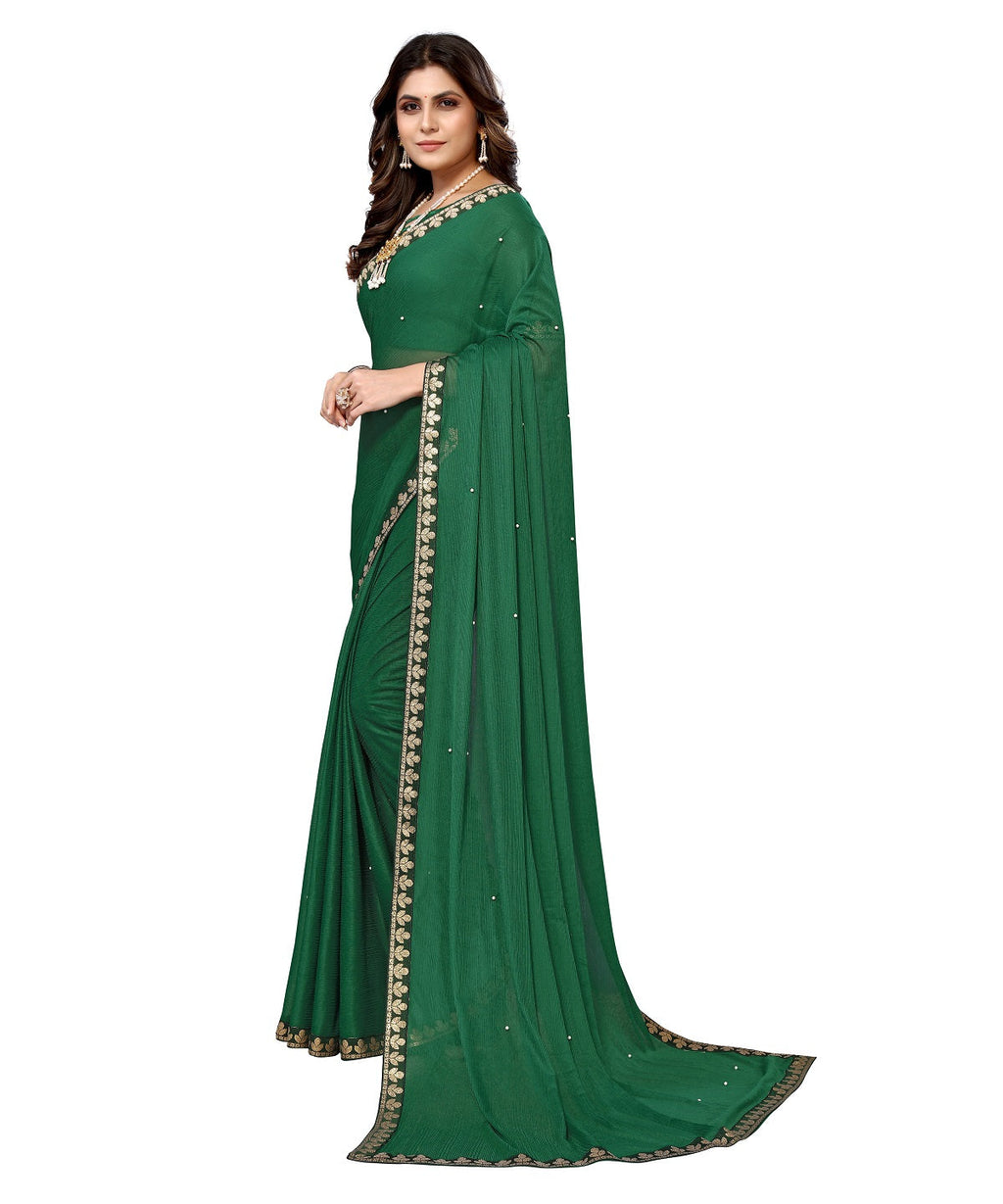 Vamika Goergette Silk Thread Work Green Bollywood Style Saree
